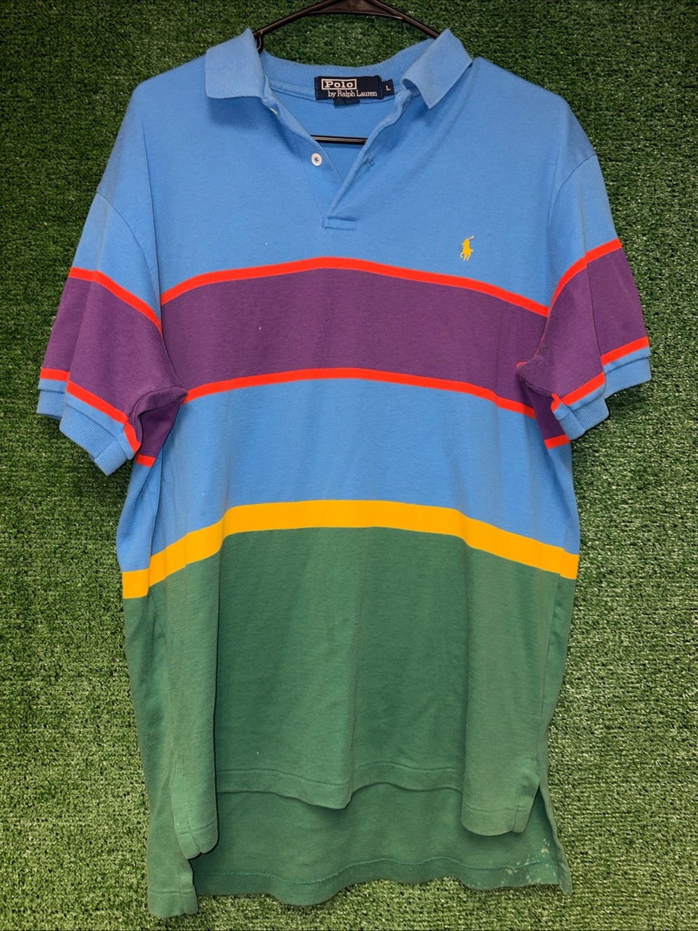 Vintage Polo Ralph Lauren USA Made Colorblock DISTRESSED Polo Shirt Men’s Large